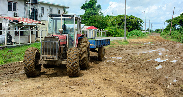 One of the many tractors that utilise the deplorable road in Catherina’s Lust, West Coast Berbice (Samuel Maughn photo)