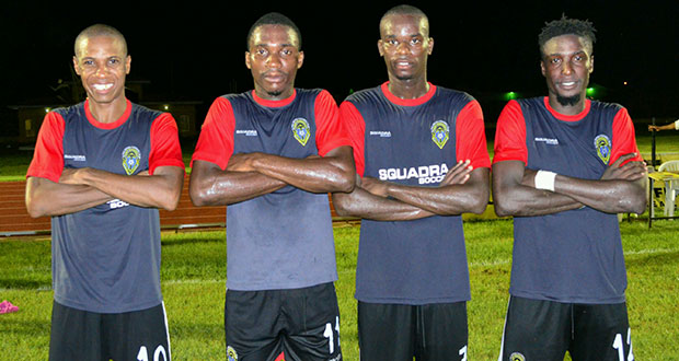 Alpha's goal-scorers (left to right) Anthony Abrams, Delon Lanferman, Daniel Wilson and Andrew Murray Jr.