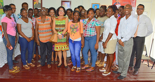 First Lady Mrs. Sandra Granger with  participants of the workshop in Rosignol (Mahaica-Berbice)