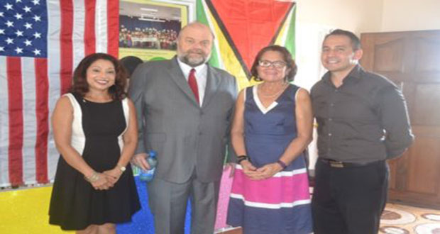 Sandra Shivdat; First Lady Sandra Granger; United States Ambassador to Guyana, Perry Holloway; and United States Army Captain Christopher Hill