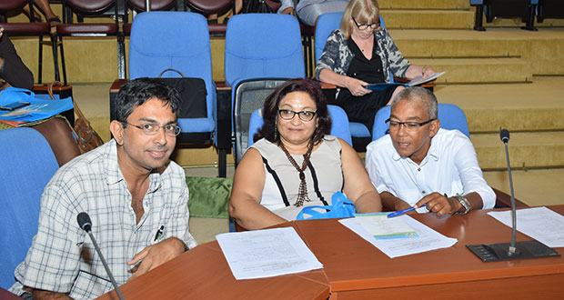 Social activist Karen DeSouza (right) with other panelists -- Guyana Responsible Parenthood Association (GRPA) Executive Director Patricia Sheerattan-Bisnauth and Vidyaratha Kissoon