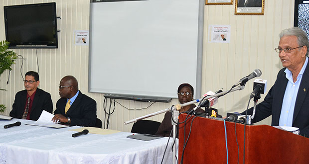 Education Minister Dr Rupert Roopnaraine and other officials of that ministry