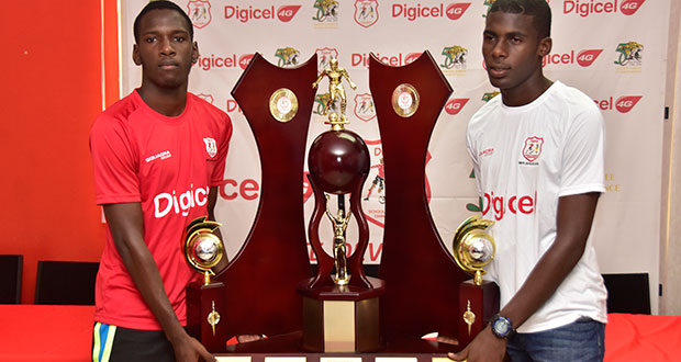 Who will take the 2016 edition of the Digicel National Schools Football Championship? Will it be Jeremy Garrett (right) and his Chase team or will Kishan Dey and the Christianburg/Wismar counterparts make it five straight titles? (Adrian Narine photo)