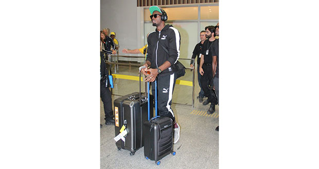 Usain Bolt lands in Brazil after a flight from London on Wednesday night.