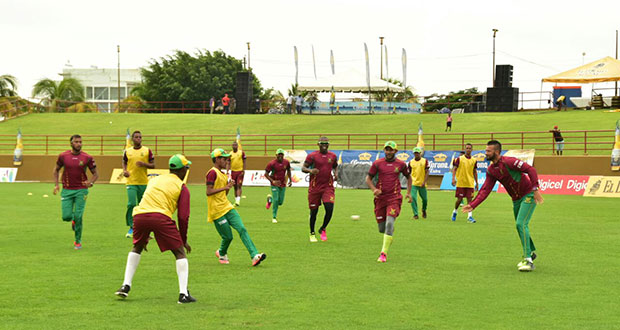 The Guyana Amazon Warriors squad during their practice session yesterday.