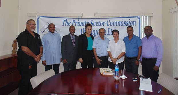 Ambassadors George Talbot and David Hales (second and third from left respectively) pose with executive members of the Private Sector Commission