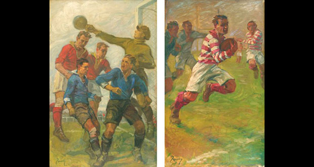 Jean Jacoby’s Corner, left, and Rugby. At the 1928 Olympic Art Competitions in Amsterdam, Jacoby won a gold medal for Rugby. Courtesy of the Olympic Museum Lausanne.