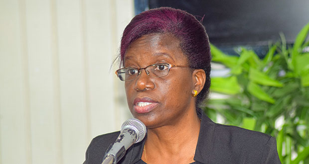 Delma Nedd, Permanent Secretary in the Ministry of Education speaks at the press conference Wednesday when this year’s CSEC results were announced