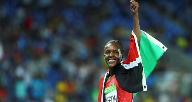 Faith Chepngetich Kipyegon  Kenya celebrates winning the gold. REUTERS/Lucy Nicholson