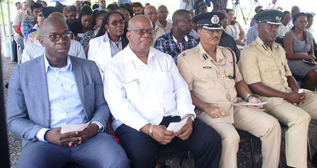 At the launch of the Community Crime and Violence Prevention programme are, from left: Clement Henry, Project Coordinator of the Citizen Security Strengthening programme; Minister of Finance, Winston Jordan; Acting Police Commissioner (Administration), David Ramnarine; and Gladwin Samuels, Deputy Director of Prisons