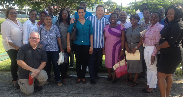 Mayors and Councillors of Berbice pause for a photo opportunity with Canadian facilitators Marc Carriere and Scott Pearce
