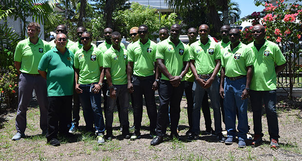 The Green Machine, Guyana’s rugby team pose for a picture before departing yesterday morning for the Cheddi Jagan International Airport.