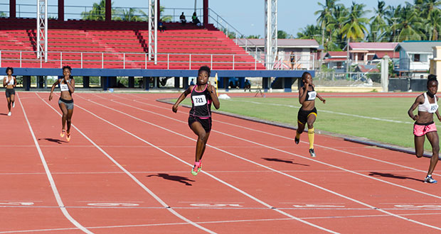 Sprint double champion, Kenisha Phillips takes the win in the girls’ 200m at the IGG Trials
