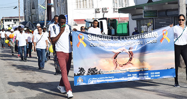 The group of young people who participated in the World Prevention of Suicide Day Awareness Walk on Sunday