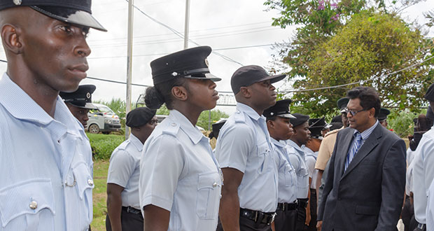 Minister of Public Security Khemraj Ramjattan with recruits of the Prison Service on Wednesday. (Delano Williams photo)