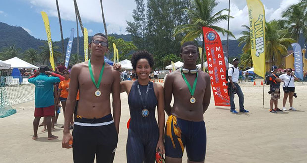 L-R Alex Winter, Soroya Simmons,and Daniel Scott,along with the medals they won.