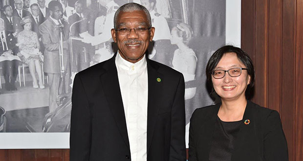 President David Granger and Mikiko Tanaka, the new representative of the United Nations Development Programme