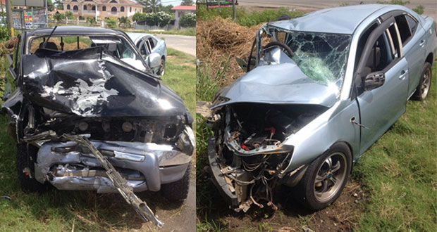 The wrecked car and pickup