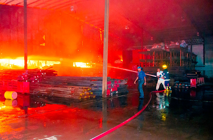 Firefighters battling the blaze at Gafoors’ Houston Complex on October 10