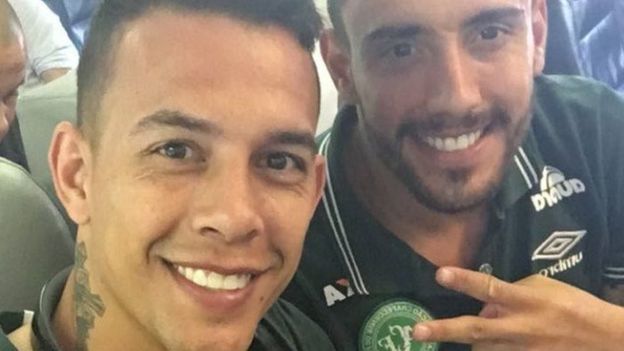 Last photo: Players Marcos Danilo Padilha and Alan Ruschel posted a picture to social media of themselves shortly before the plane went down