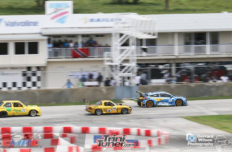 Franklyn Boodram leads Guyana’s Nazim Gafoor and Barbados’ Sammy Cumberbatch.  (Gerrard Wilson Photo)