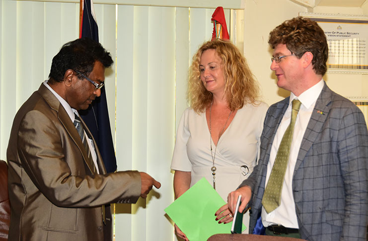 Public Security Minister, Khemraj Ramjattan shares a word with Caribbean Regional Coordinator of SEAPORT, Karen Clarke and British High Commissioner to Guyana, Greg Quinn