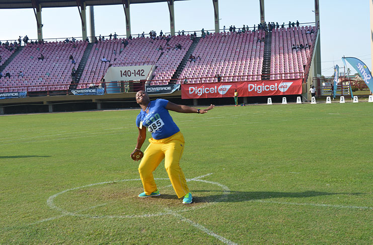 West Demerara (District 3), Lisa Gill during one of her throws with the discus