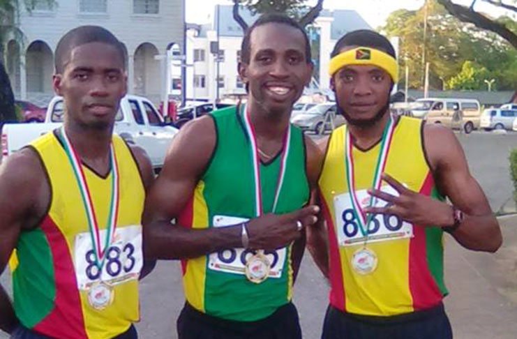 The South American 10km top three:L-R Cleveland Forde, Cleveland Thomas and Winston Missigher