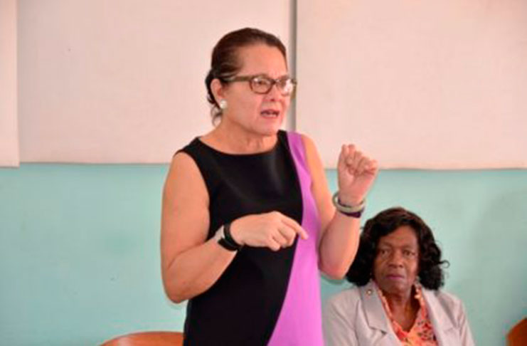 First Lady, Mrs. Sandra Granger addressing the women at the opening of Self-Reliance and Success in Business workshop at Kuru Kururu