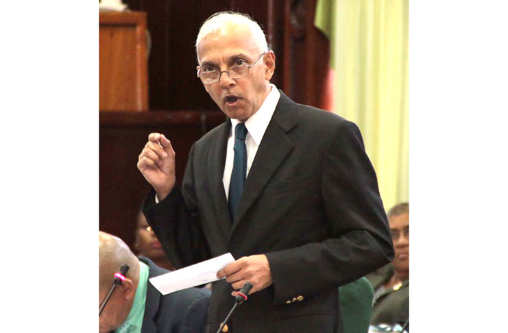Minister Ronald Bulkan makes a point during the 2017 Budget debate. (Adrian Narine photo)