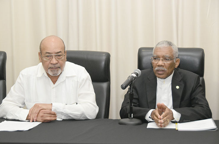 Suriname’s President Dési Bouterse (left) and Guyana’s President David Granger