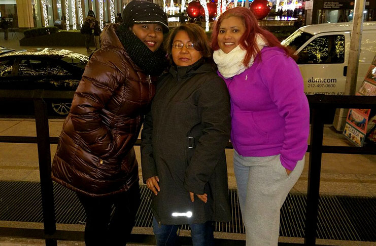 Nicola , left stands alongside her mother and Indra in New York’s Manhattan several days ago.