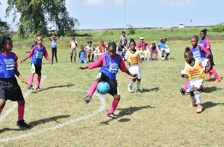 A student displays her skill during day three of action in the Smalta Girls Pee Wee Football competition (Cullen Nelson Photo)