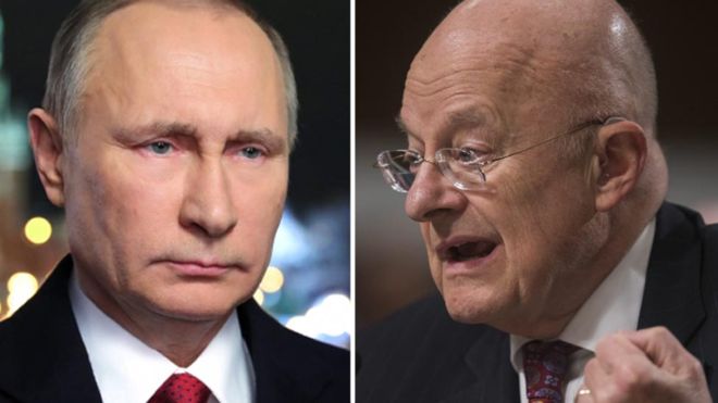 James Clapper (right) said Russia's President Vladimir Putin's "motivation" will be revealed in a report next week