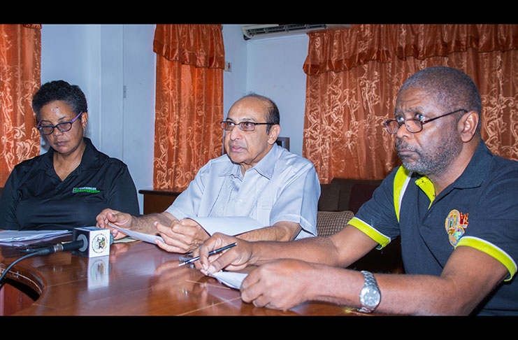 From left: GOA VP and Caribbean RADO representative Dr Karen Pilgrim, GOA president K. A. Juman-Yassin, GOA vice-president and Guyana doping control officer Charles Corbin (Delano Williams photo)