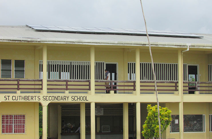 The 24 solar panels installed on the roof of the St Cuthbert’s Mission Secondary School