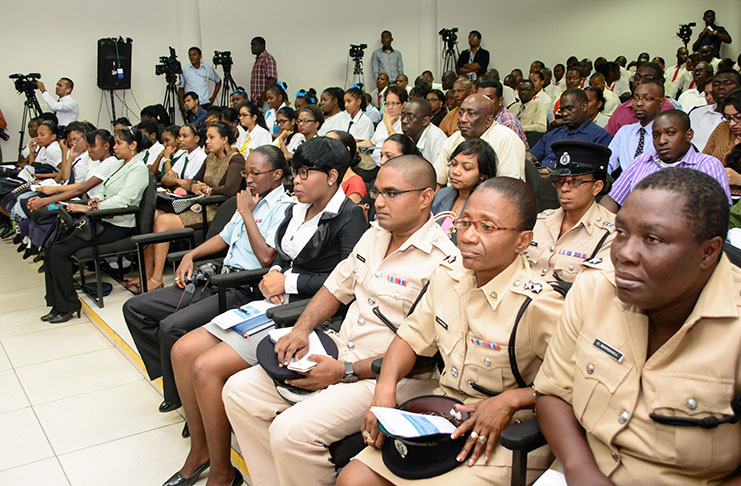 A section of the gathering at the launch of the National Plan of Action for the prevention and response to TIP at the Guyana Police Force Officers' Training Centre. (Samuel Maughn photo)