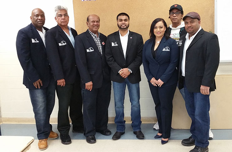 SCA president Shiv Persaud (fourth from left) is flanked (from left) by executive members Mathew Francis, Deo Samaroo, Bisham Singh, Abigail Rajkumar, Fareed Mohamed and Eon Gunraj.