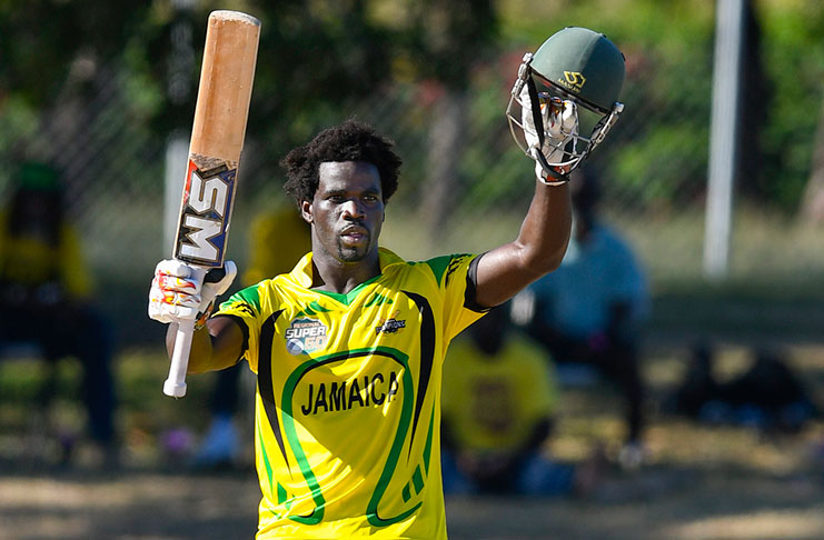 Chadwick Walton celebrates his century at the Coolidge Cricket Ground
Man-of-the-Match: Rovman Powell claims another wickets in his five for 36.