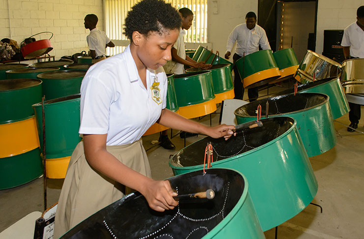 A female student of North
Ruimveldt Multilateral
Steelband for the upcoming
Mashramani Steelband
Pan-O-Rama
