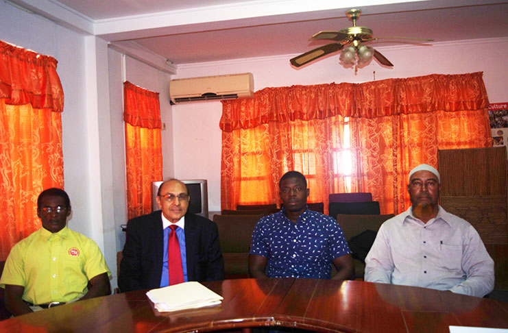 Yesterday’s head table, from left: Boxing coach Clifton Moore, GOA president K. A. Juman-Yassin, table tennis coach Idi Lewis and judo coach Raul Archer