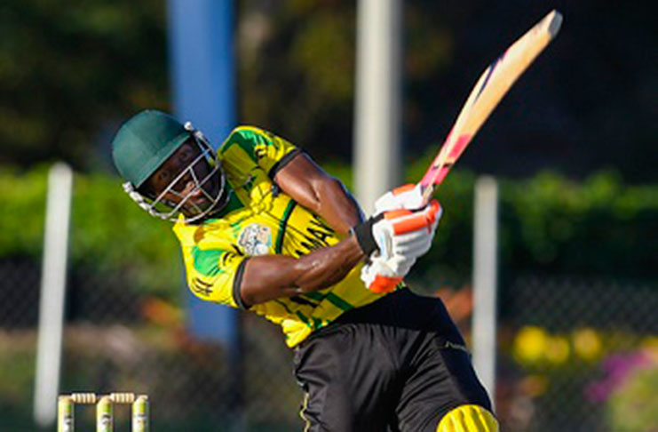 All-rounder Rovman Powell hits out during his 95 against Trinidad and Tobago Red Force in Wednesday’s first semi-final. (Photo courtesy WICB Media)
