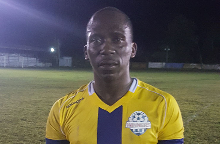 Winners Connection’s Rene Gibbons after scoring against Eagles FC