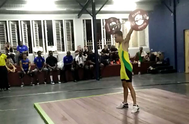 Flashback! Lifter Jonathan Ford snatched 70kg in Barbados last November.