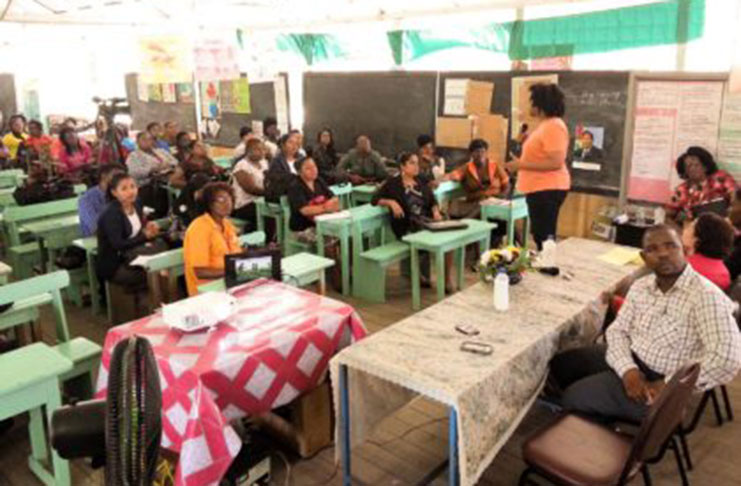 Information Technology (IT) Technician and Coordinator, Ms. Karen Abrams explaining the app to the teachers