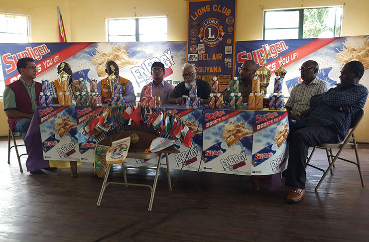 Members of the Bell-Air Lions Club,Supligen Brand Manager Michael Gomes,and GDA officials. From L-R is past-president Ray Seebarran, cordinator LN Orlando James, president LN Matthew Langevine, Supligen Brand Manager Micheal Gomes, Program Chair LN sheik Nasseer, GDA Vice-President Rodwell Phillips, PRO and tournament Coordinator Orin Boston and Mark Wiltshire, the senior organising secretary of the GDA.
