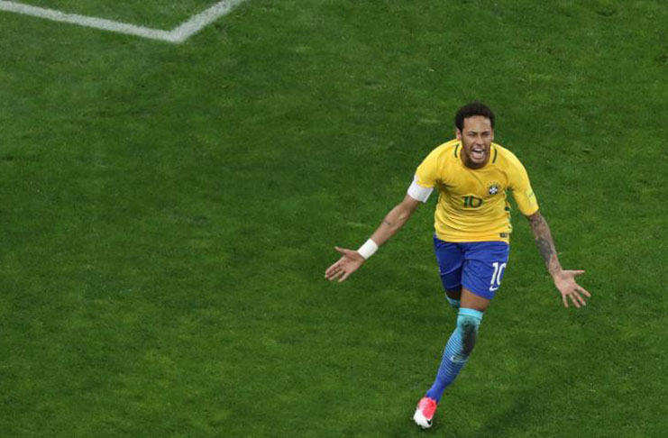 Brazil's Neymar celebrates his goal. (REUTERS/Paulo Whitaker)