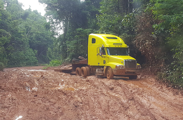 This Johann Earle photo shows a truck stuck along the roadway over the weekend at Kamaria, also in Region 7
