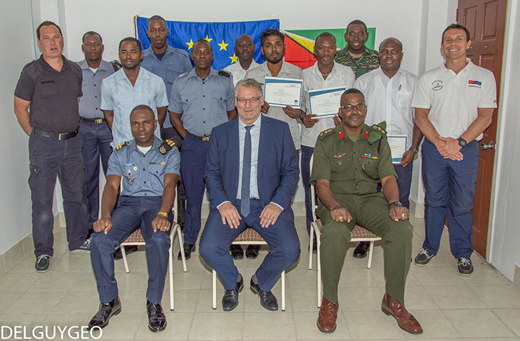 EU Ambassador, Jernej Videti, pose with the instructors and course participants following Friday’s activity