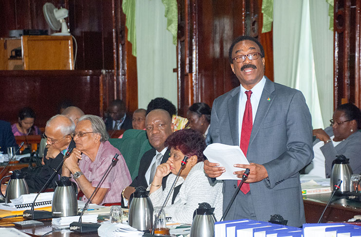 Attorney General and Legal Affairs Minister Basil Williams leading the debate in the House on the importance of the State Asset Recover Bill to Guyana’s development (Delano Williams photo)